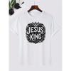 European Size Men's Casual Summer Jesus Is King Graphic Print T-Shirt, Crew Neck, Short Sleeve, Machine Washable