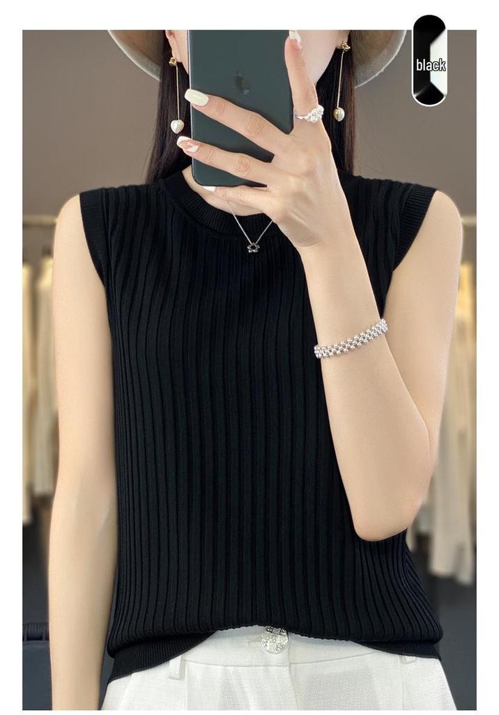 Women's Solid Color Ice Silk Knit Camisole - Sleeveless, Round Neck, Perfect Summer Pullover Layer