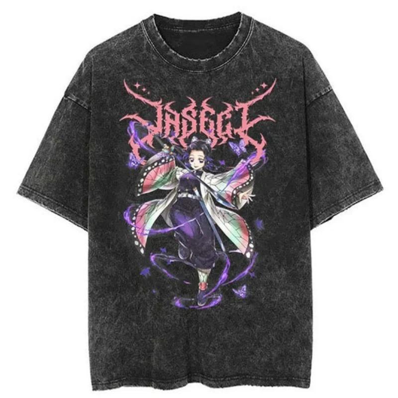 2026 Anime Demon Slayer Maglietta Lavata Retrò Uomo e Donna Estiva Morbida Traspirante Moda Top Streetwear Maglietta Gadget