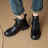 Fashion NEW Autumn Women Boots Split Leather Shoes for Women Round Toe Chunky Heel Shoes Black Lace-up Ankle Boots Casual Chelsea Boots