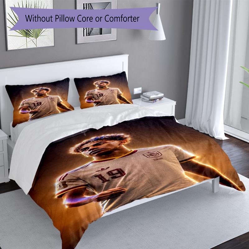 Lamine Yamal Football Graphic Bedding Set,Cozy Bed Linen for Teen Boys Bedroom Decoration,Perfect Birthday Gift,Washable Duvet Cover with Pillowcases,