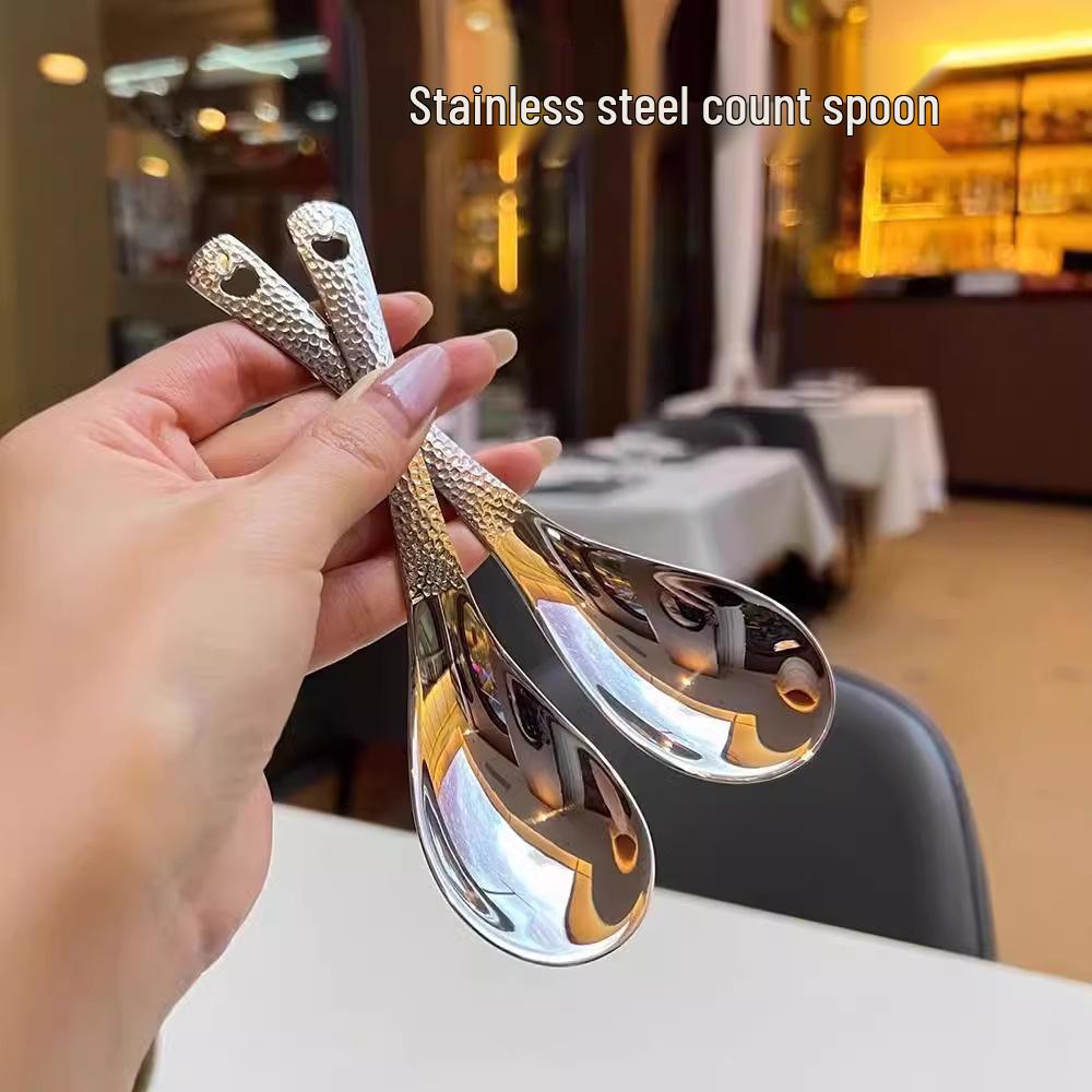 Set of 3 Retro Coffee Pastry Spoons - Stainless Steel with Hammered Pattern, High Value