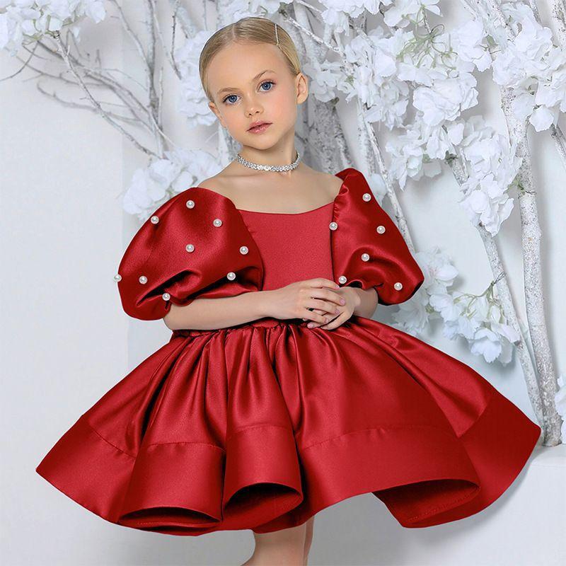 Children's Fashion Show Evening Gown, White Fluffy Silk Princess Dress, Small Host Performance Costume