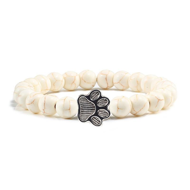 Classic Fashion Frosted Black Beaded Couple Bracelet Cute Dog Paw White Ceramic Wristband for Men Women Jewelry Accessory Gifts