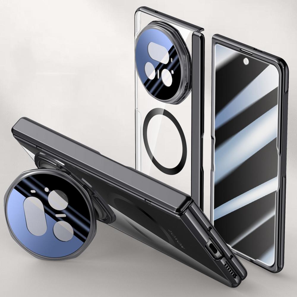 For Honor Magic V5 5G Magnetic Case PC+Acrylic Phone Cover with Anti-Spy Screen Protector,Lens Kickstand