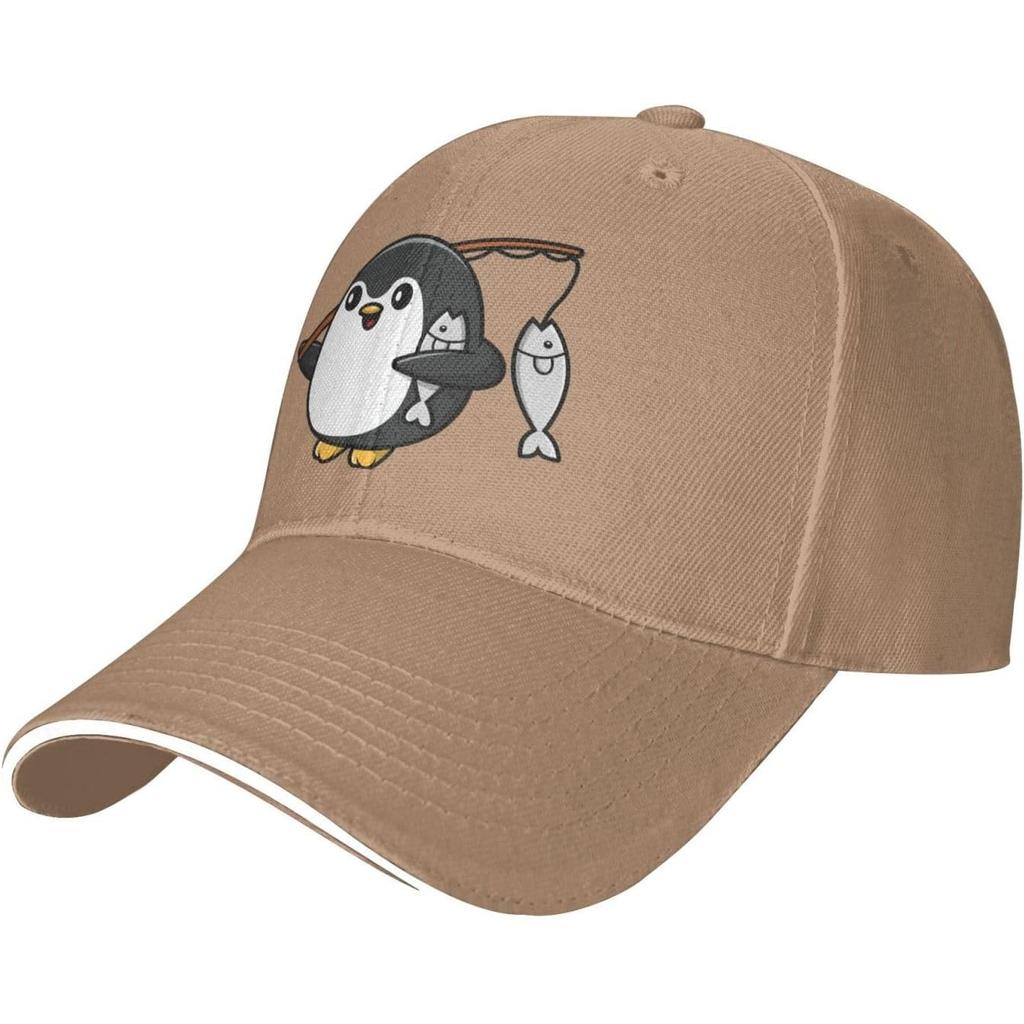 Cute Penguin Fishing Graphic Baseball Cap Polyester Adjustable Sun Hat for Adult Casual Sports