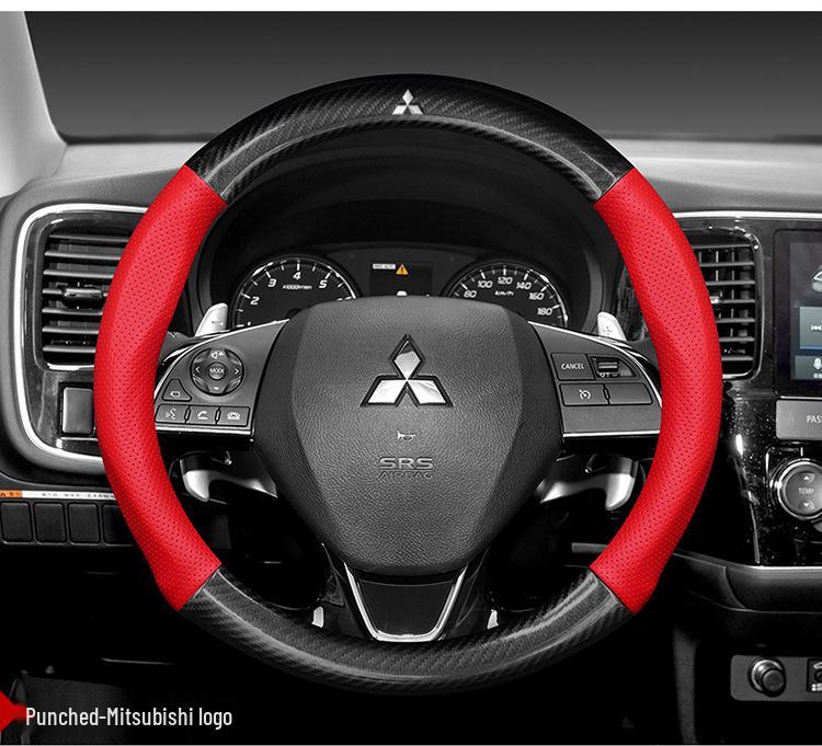Genuine Leather & Carbon Fiber Steering Wheel Cover for Mitsubishi: Fits ASX, Pajero Sport, Galant, Outlander - Men’s Style.