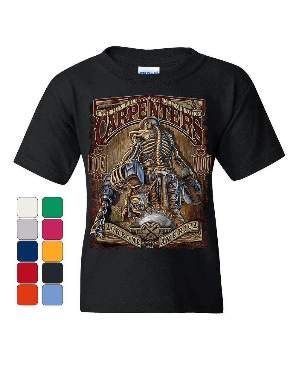 Carpenters Backbone of America Youth kids boys T-Shirt Blue Collar Job Craftsman Kids Tee 160