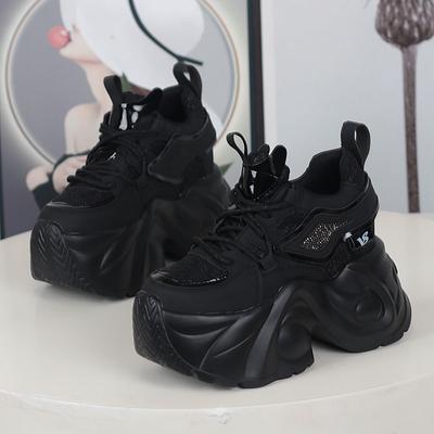 Fashion NEW Women Casual Platform Sneakers 12CM High Heels Winter Sports Leather Shoes Bling Trainers Chunky Boots Zapatillas Mujer