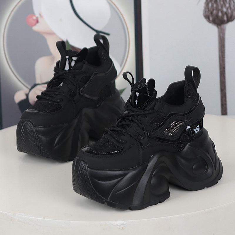 Fashion NEW Women Casual Platform Sneakers 12CM High Heels Winter Sports Leather Shoes Bling Trainers Chunky Boots Zapatillas Mujer