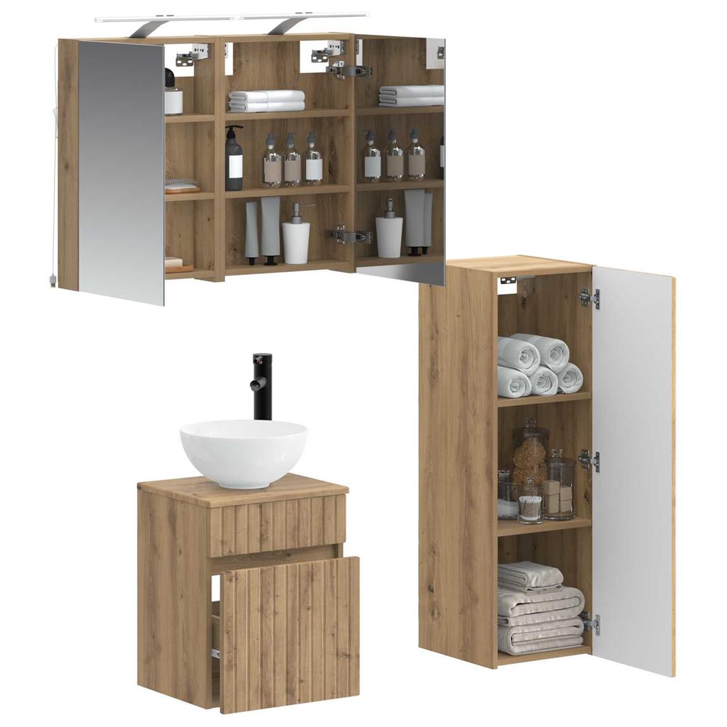 Bathroom Furniture Set 4 Pcs Artisan Oak Engineered Wood and Glass