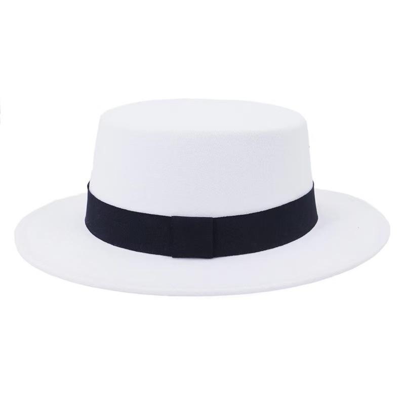 Autumn Winter Korean Version Flat-Top British Style Solid Color Top Hat Gentleman'S Jazz Hat Wide-Brimmed Flat-Brimmed Woolen Hats For Men And Women