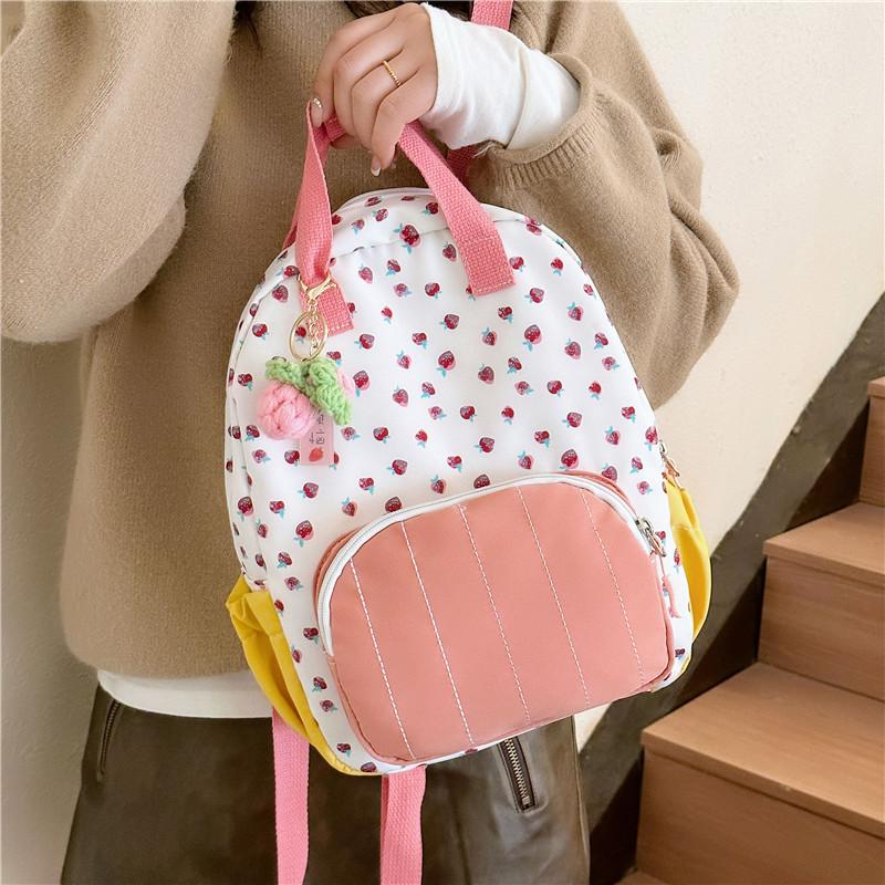 School Bag New Canvas Strawberry Children's Bag Girls Love Leisure Parent-child Backpack