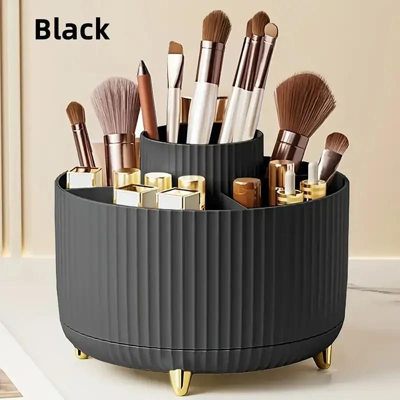 360 ° rotating 5 slot makeup brushes holder organizer multi-functional desk storage cosmetics storage for vanity desktop bathroo