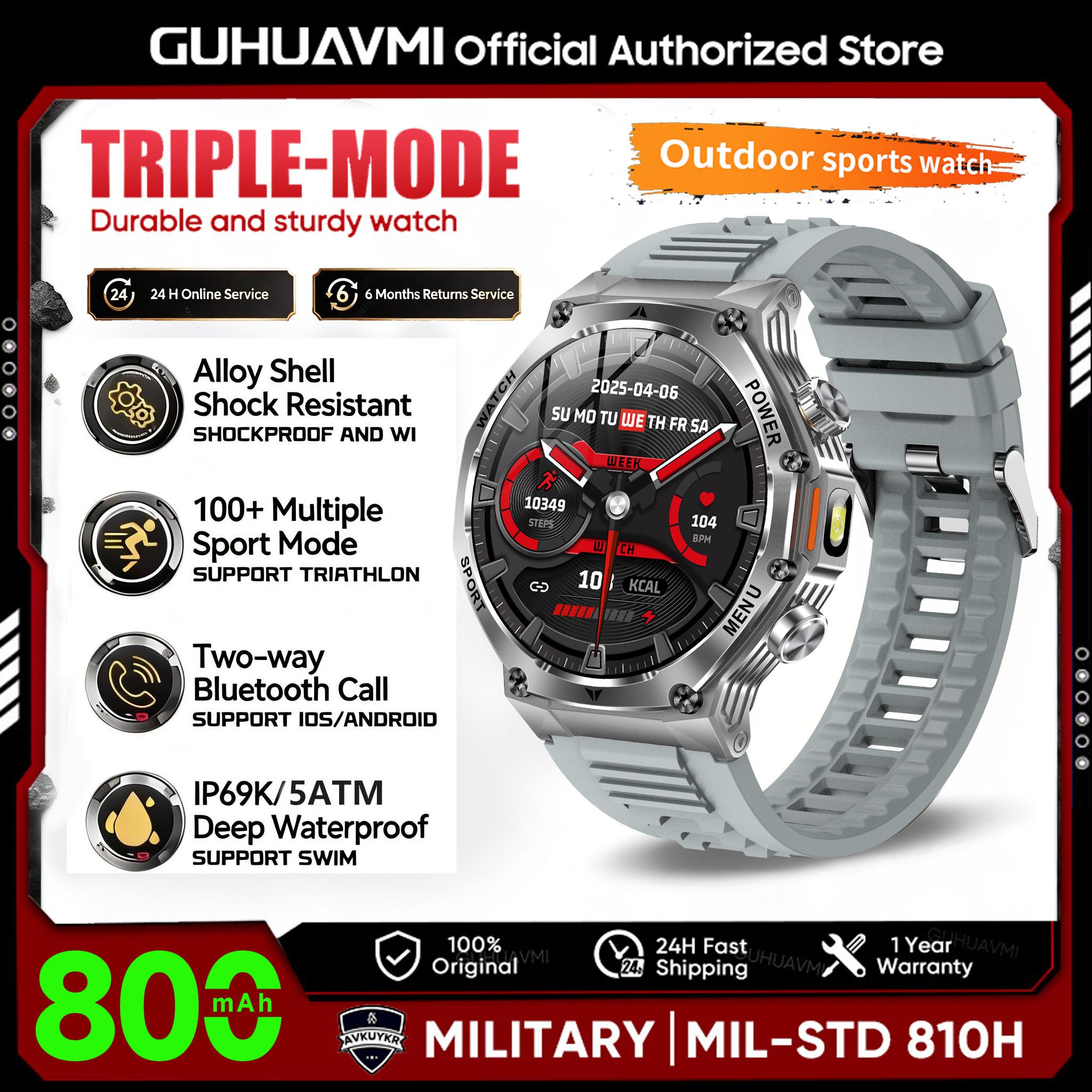 

New Military Grade Sports Smart Watch 5ATM Swimming Waterproof 800mAh Bluetooth Call 1.8 AMOLED Screen Smartwatch For Men Three proof body серебряный
