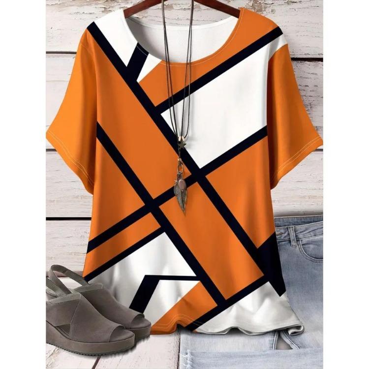 Women Plus Size Floral Print T-Shirt Relaxed Fit Short Sleeve Vibrant Pattern Spring Summer Outings Casual Comfortable Top