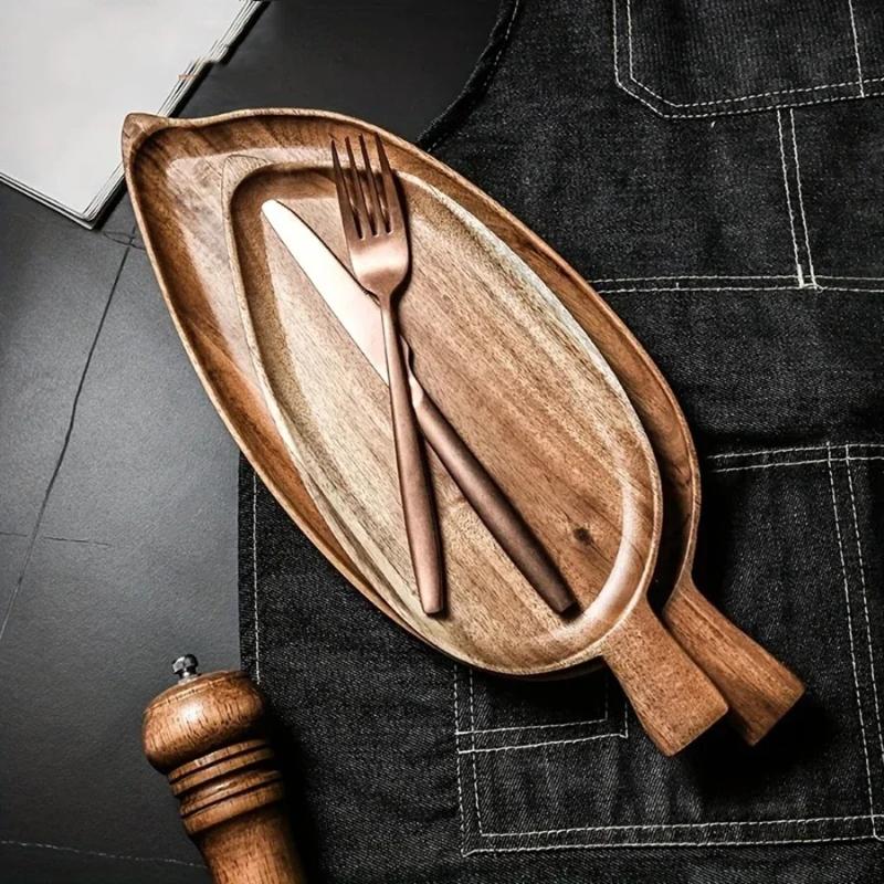 Solid Wood Leaf Shaped Tray Dim Sum Plate Steak Sushi Barbecue Western Food Tableware Heat Insulation Pad Wood Fruit Plate