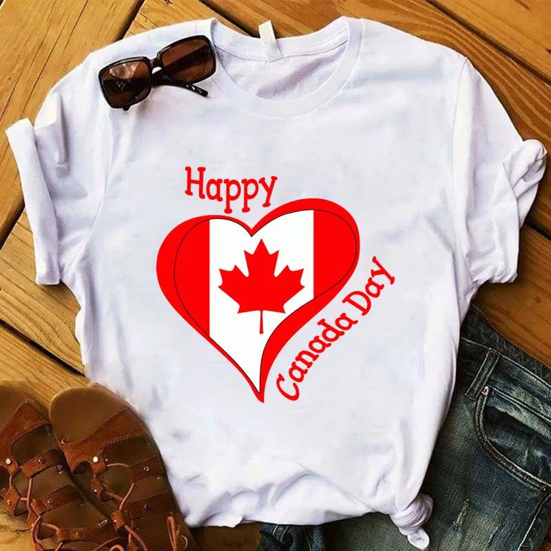 

День Канады Принт флага Кленовый лист Женская футболка с коротким рукавом и круглым вырезом Свободная Женская футболка Женская футболка Топы Camisetas Mujer M