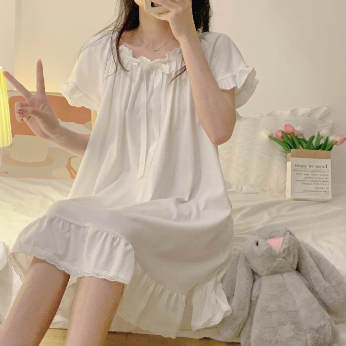 Girls' Short-Sleeve Princess Nightdress: Cute, Breathable, Summer Pajamas with Bowknot