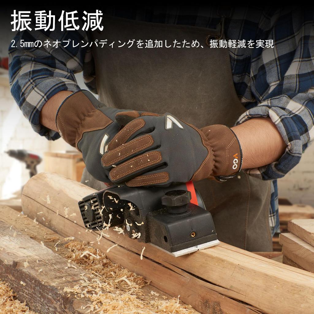 Leather Work Touchscreen Abrasion Vibration for Civil Splitting and Gardening Gray [Vgo...] Gloves, Pigskin, Compatible, Resistant, Reduced,