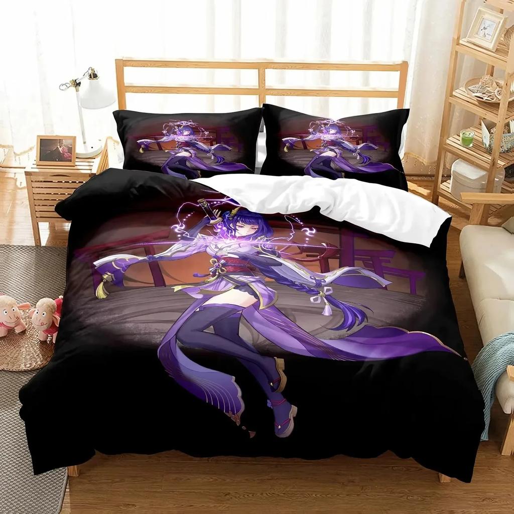 Comforter Anime Girl Genshin Impact Beelzebul Bedding Set 3D Printed Suitable For Bedroom Home Textile