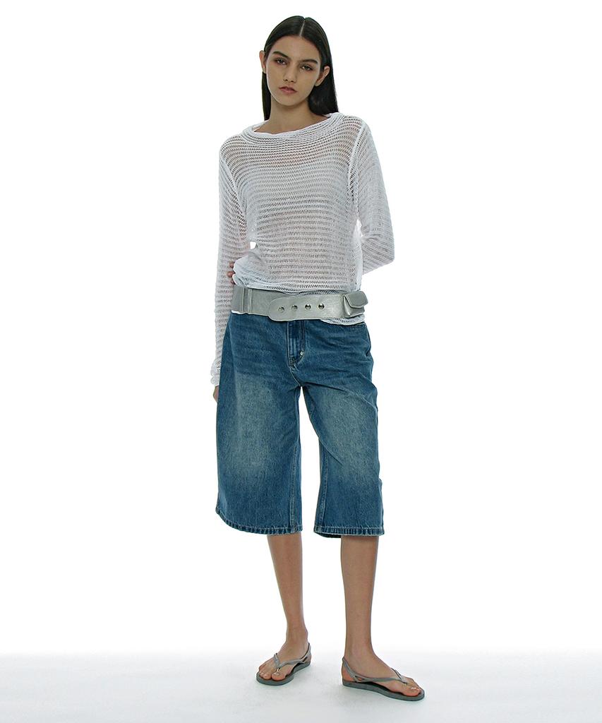 PARTIMENTO WOMEN Sheer Boatneck Knit Top_White