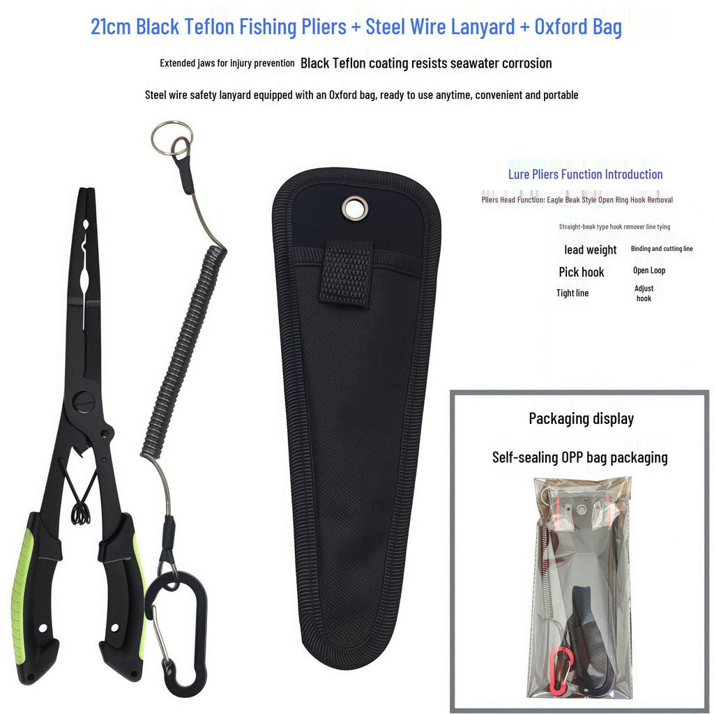 Black Teflon Eagle Beak Fishing Pliers: Multi-functional Hook, Line Cutter & Fish Control Tool