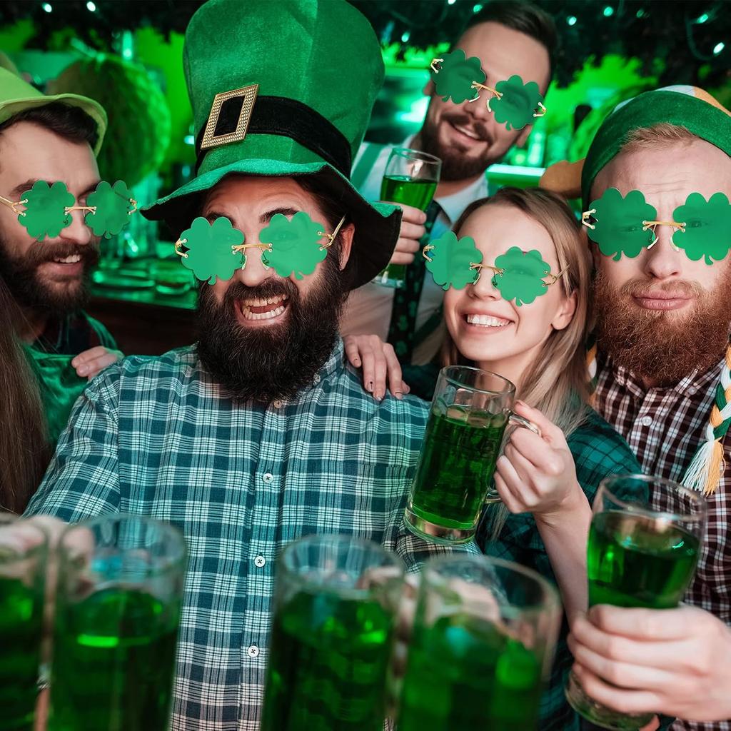 4 pary St. Okulary z koniczynką na Dzień Świętego Patryka Okulary do kostiumu skrzata Zielone Okulary Przeciwsłoneczne Zielone Akcesoria dla Kobiet i Mężczyzn