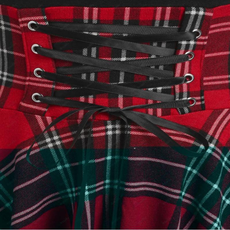 Elegantní temperamentní podzimní kostkované šaty s dlouhým rukávem pro volný čas