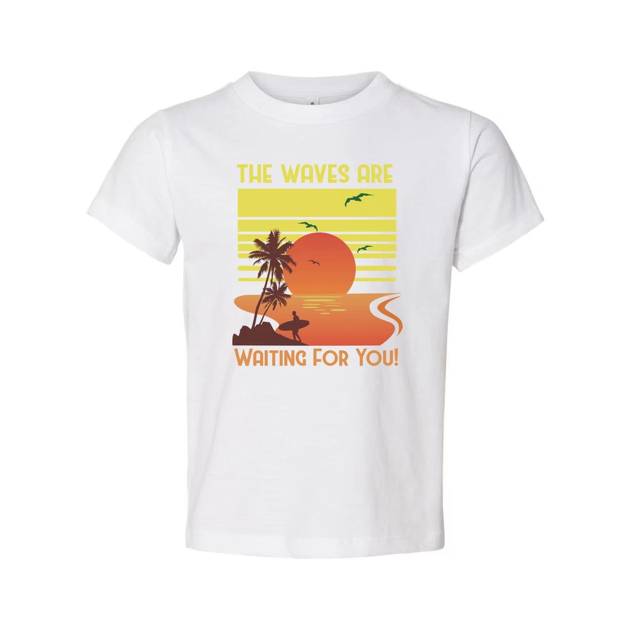 

Unisex Surfing Sunset Graphic Tee Featuring Palm Trees Ocean Waves And A Radiant S