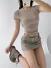 Pure Desire Women's Spicy Girl Round Neck Ribbed Summer T-Shirt