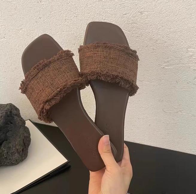Sommar ytterkläder Denim tofflor Vävda jeans platt botten 35-42 Strandskor Sandaler och tofflor för kvinnor