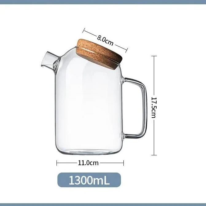 Creative Borosilicate Glass Teapot with Cork Lid & Handle | Large Capacity Water & Juice Kettle