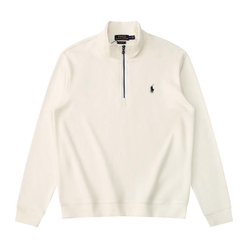 Men's Half-Zip Stand Collar Polo Horse Logo Embroidered Long Sleeve Hoodie Jacket