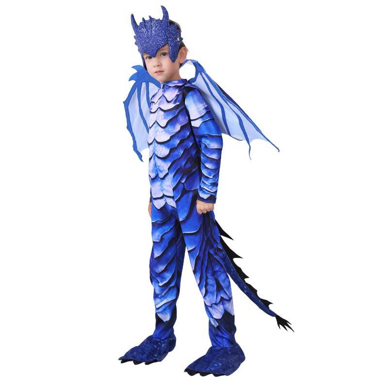 Costume da Cavaliere Drago di Ghiaccio per Bambini con Tessuto Morbido e Stampa Cartoon per Travestimenti di Halloween