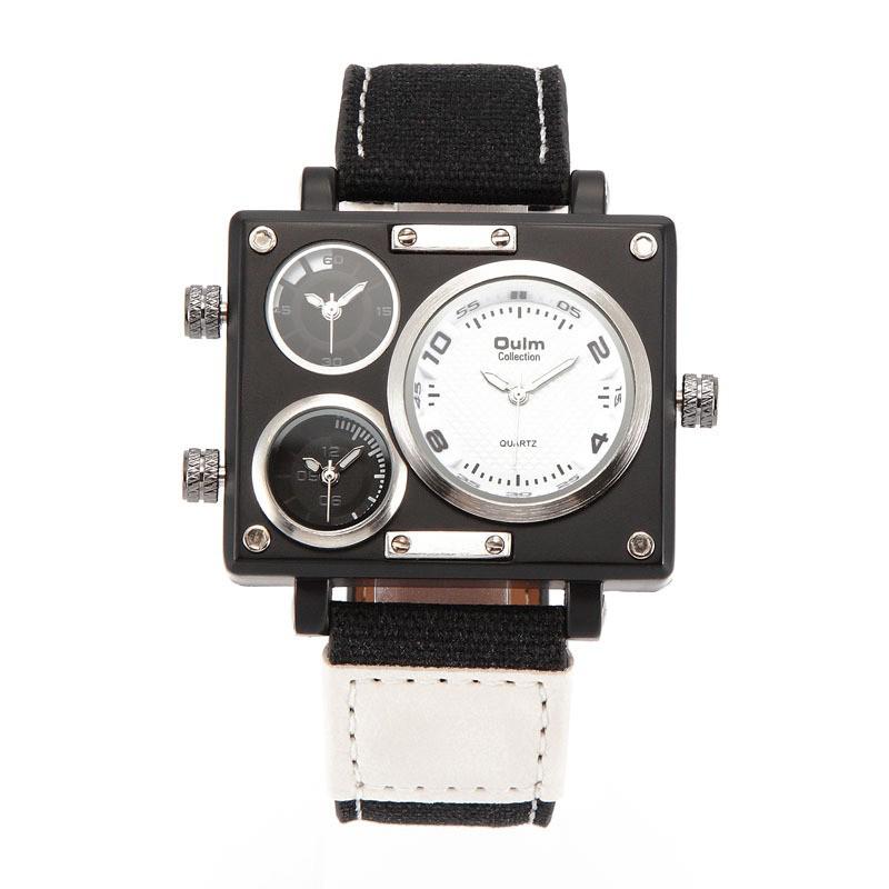 Oulm Men's Large Dial Multi-Time Zone Square Quartz Military Watch