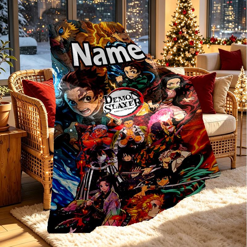 Individuelle Personalisierte Demon Slayer Druckdecke, Heimdekoration, Schlafzimmer, Sofa, Camping, Couch, Geschenke für Geburtstag Weihnachten