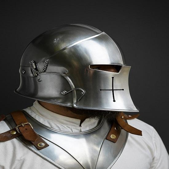 Medieval Barbuta Visored Helmet Steel Knight Armor Warrior Helmet for LARP, Cosplay, Reenactment