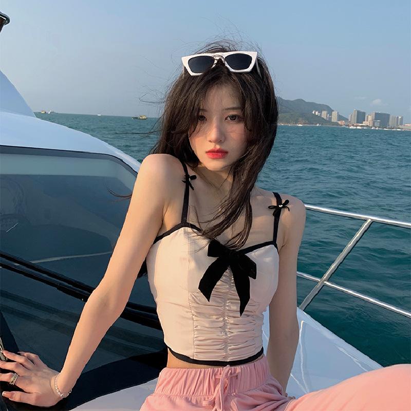 Net Red Nowy Zmysł Designu Nisza Do Noszenia na Zewnątrz Kokarda Seksowny Pikantny Mały Top Kamizelka Halter Damska Lato