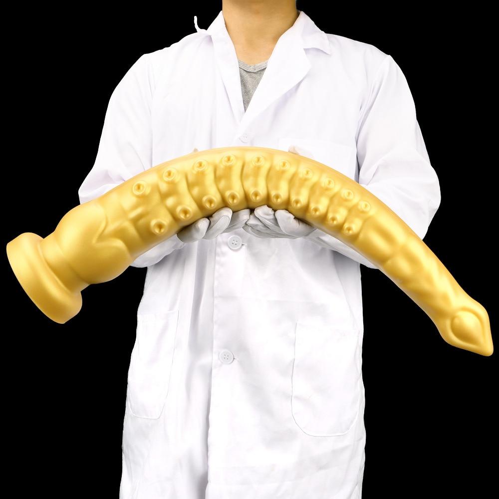 59cm Gold Silicone Extra Long Masturbator Gay Dildo Anal Plug Fisting Strap On Penis Sex Toy Big Dick Realistic Cock