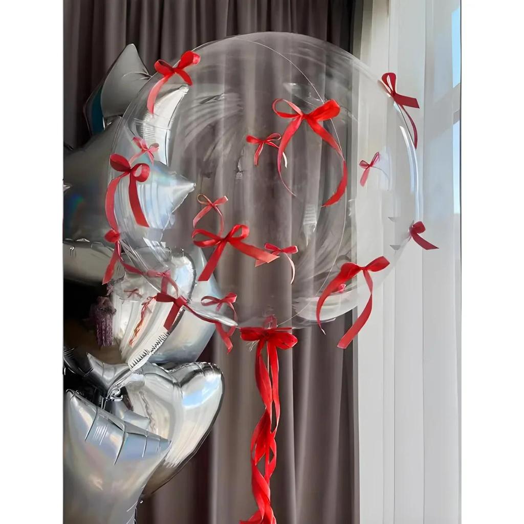Elegant Transparent Latex Balloon Set with Pink Bows for Valentine's Day, Engagement, and Birthday Celebrations