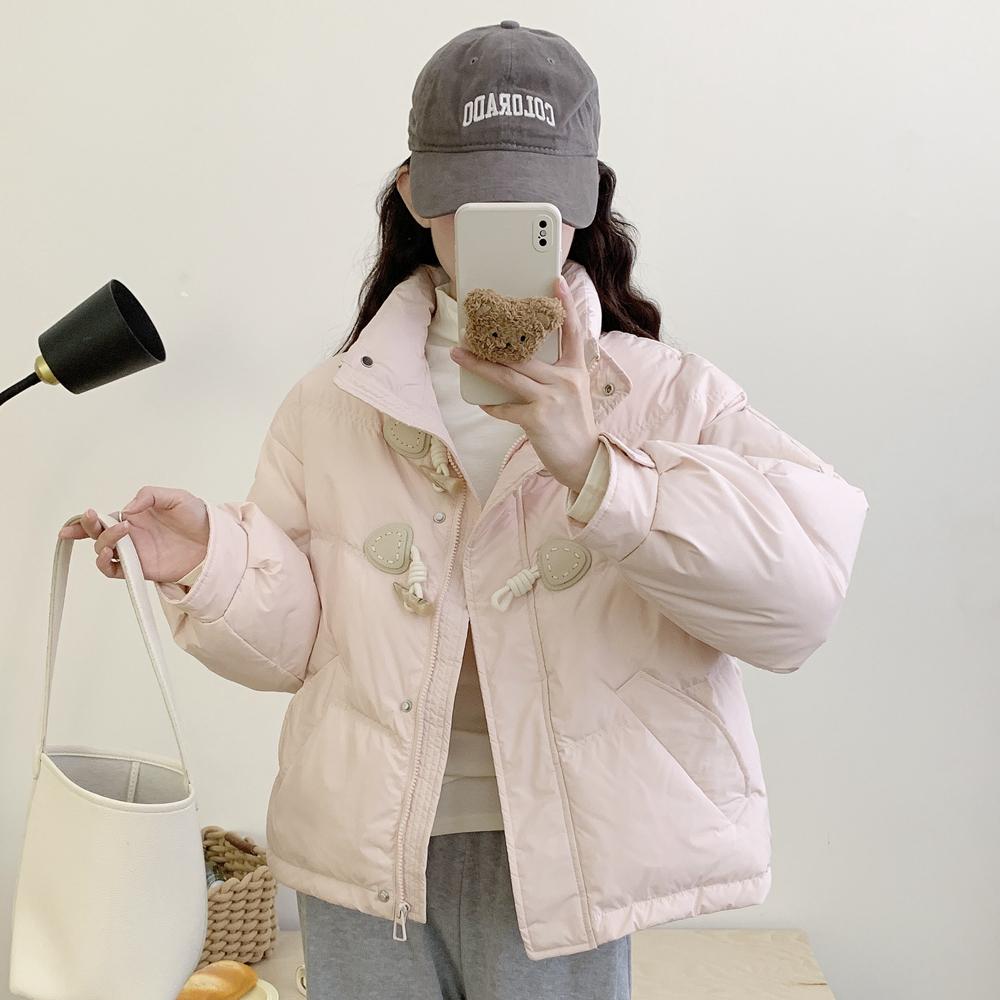 Corner buckle short down jacket new year, small sweet stand-up collar white duck down jacket