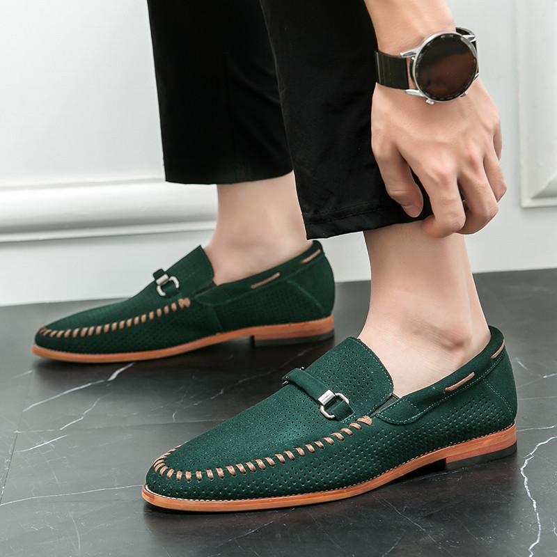 Fashion High Quality Casual Suede Leather Shoes Men Handmade Designer Green Loafers Men Flat Mocasines Breathable Formal Man Shoes 2024