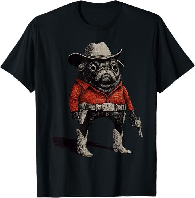 Cowboy Pug Dog Funny Western Outfit Red Pug Cowboy Meme T-Shirt S