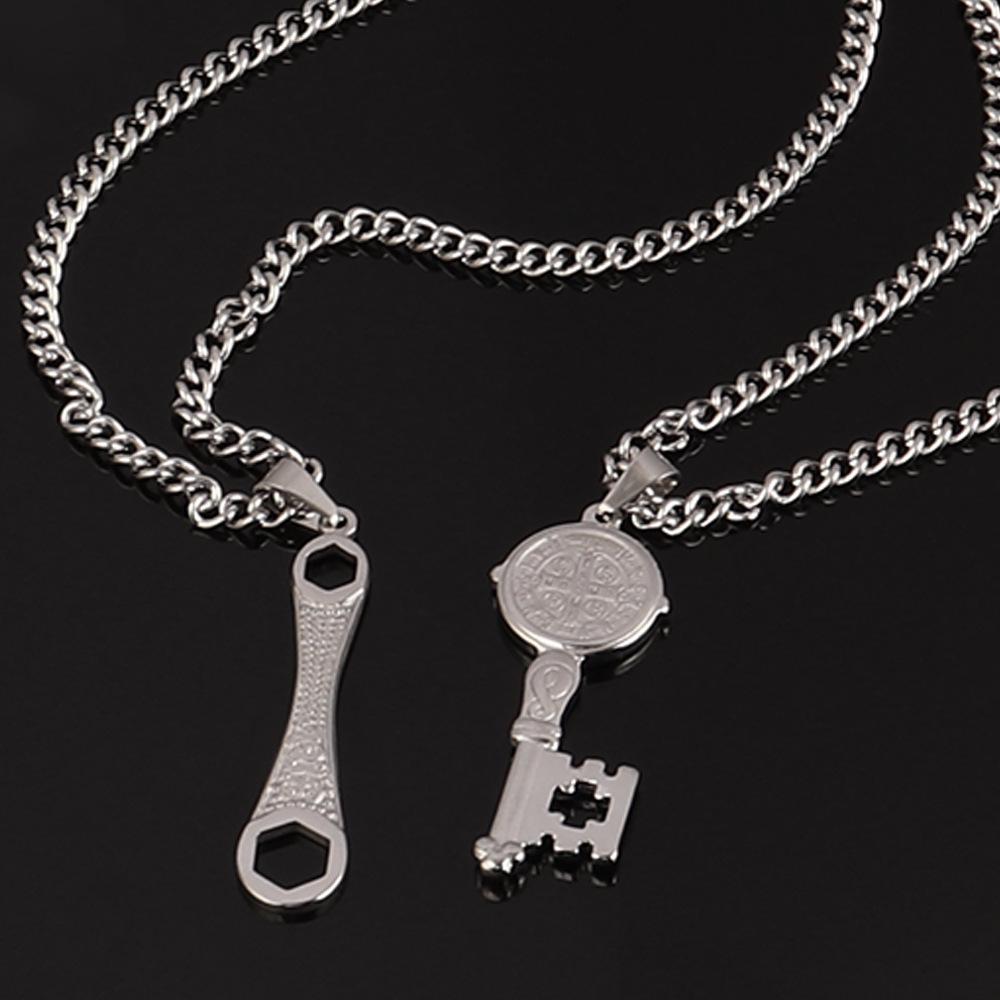 Fashion Religious Key Hydraulic Pendant Side Chain Necklace Stainless Steel Personality Men'S Necklace