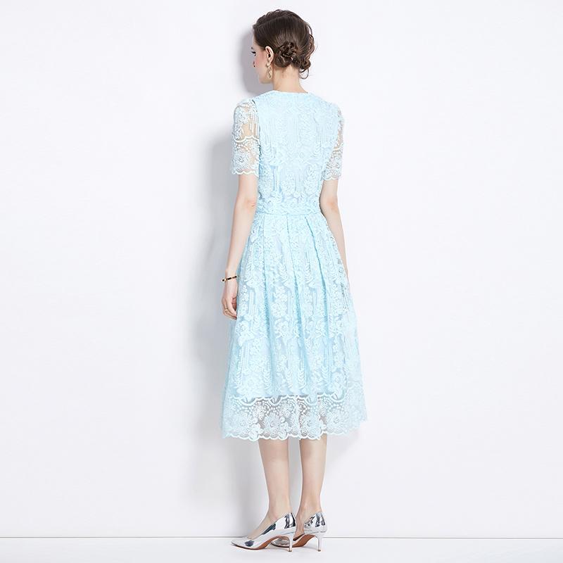 Koreanische Mode süße Spitze Set zweiteilige Rock Anzüge Spitze Stickerei Blume Kurzarm Shirt Tops Midi Rock Damen Outfits