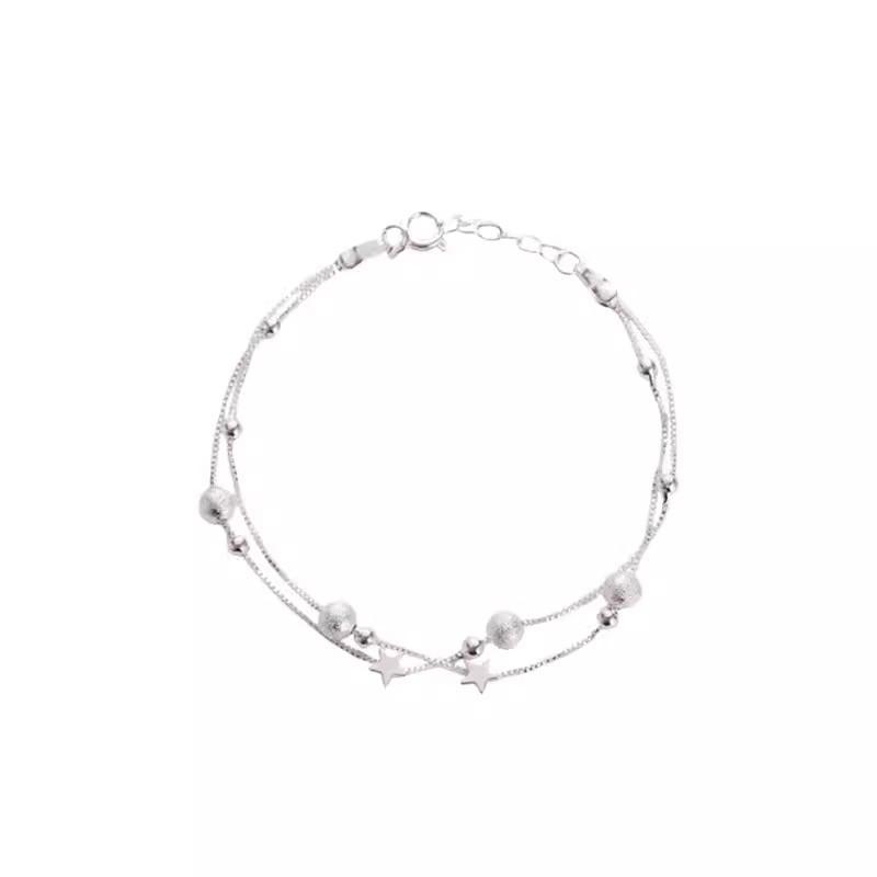2025 Exquisite Double Layer Silver Frosted Star Ball Bracelet for Women