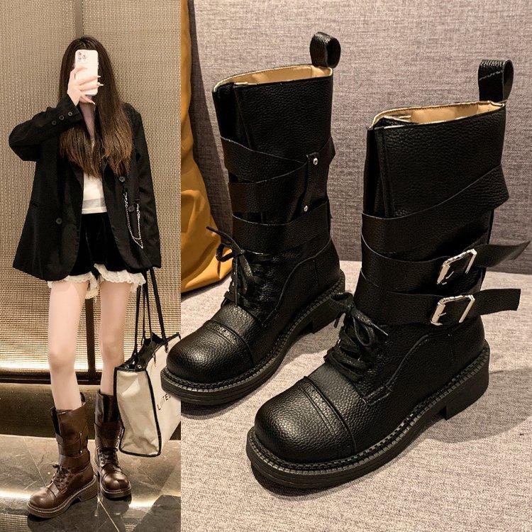 2025 new leather retro old locomotive boots versatile retro medium tube Martin boots women's short boots British style
