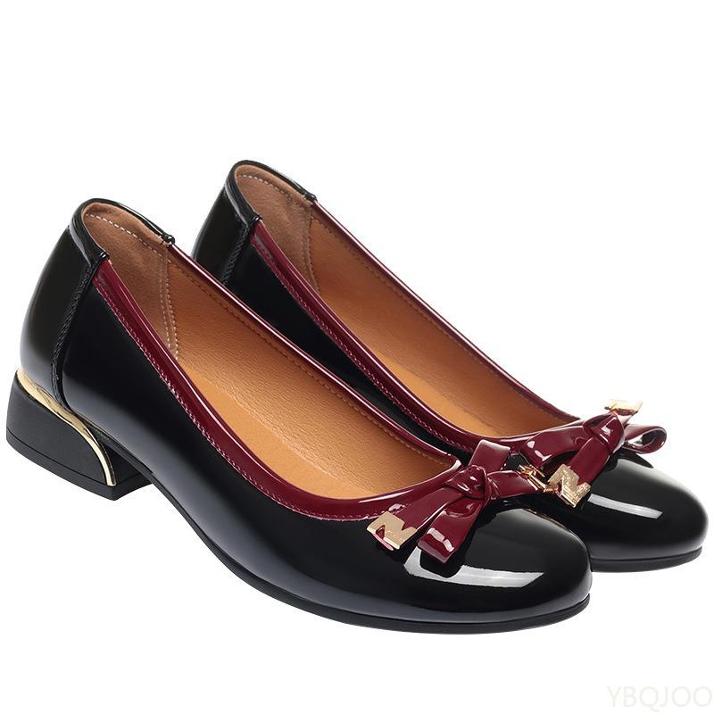 Fashion Women Fashion Bow Knot Slip On Round Toe Shoes Women Elegant Ballet Soft Leather Loafers 2025 Party Retro Black Soft Sole Shoes