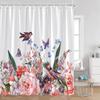 Floral Shower Curtain Colorful Flowers Birds Butterfly Botanical Green Leaves Bathroom Curtains Modern Bathtub Decor with Hooks